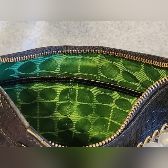 Kate Spade Croc Embossed Leather Shoulder Bag Green Lining EUC - Picture 4 of 16